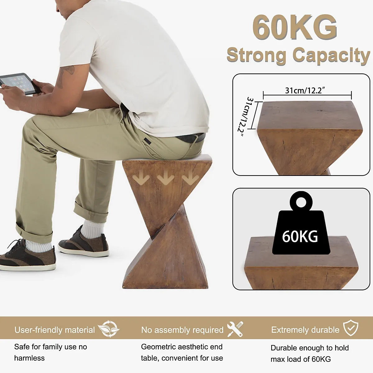 Fativo Concrete Side Table No Assembly For Living Rooms-Furniture Kingdom